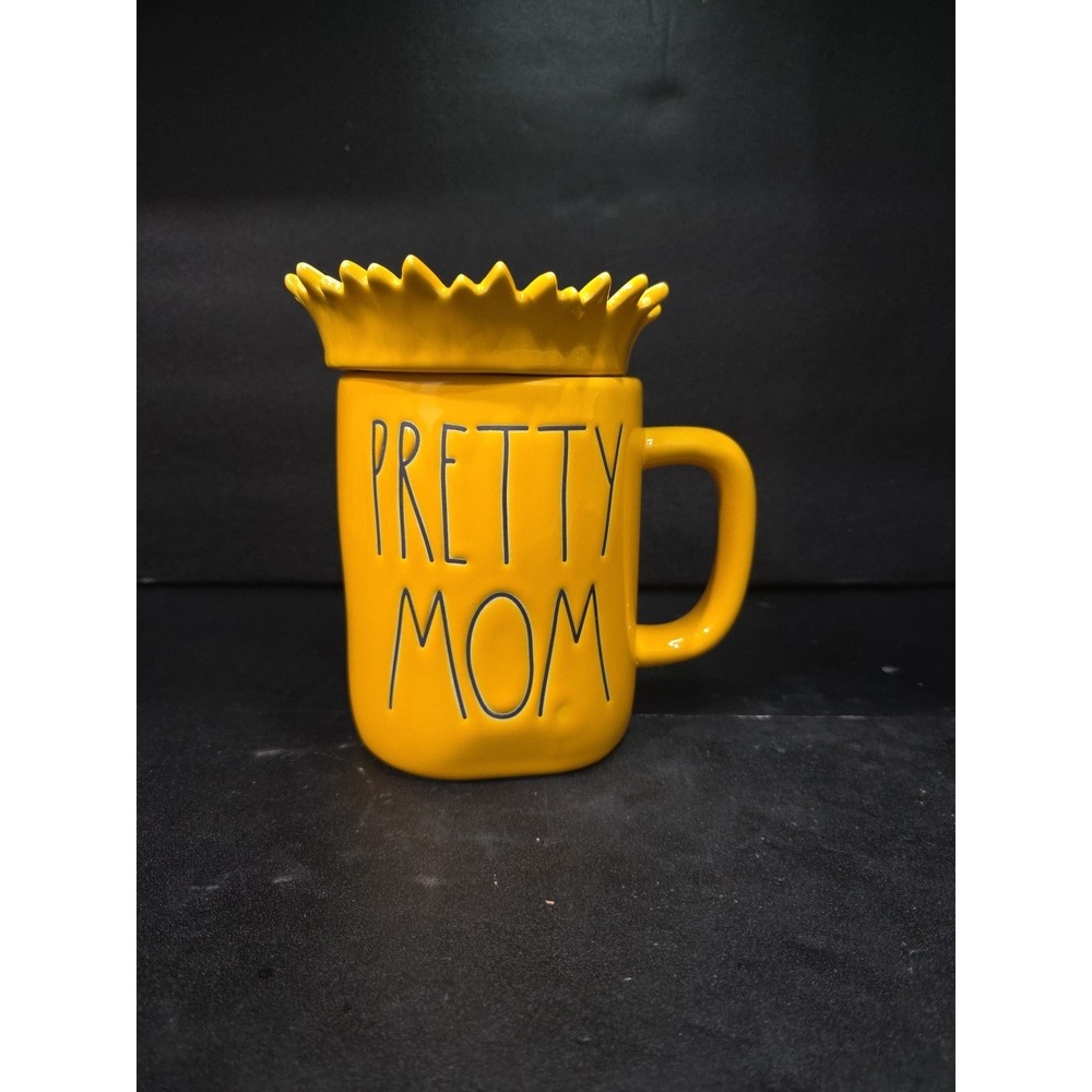 Rae Dunn "Pretty Mom" Yellow Mug, Sunflower Topper,‎ Floral Mug, Mother's Day